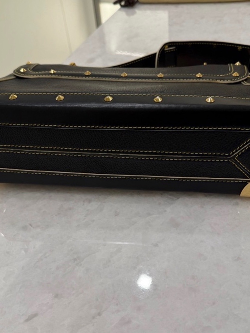 Louis Vuitton Black Leather Crossbody with Gold Hardware and Stud Accents - Picture 5 of 6